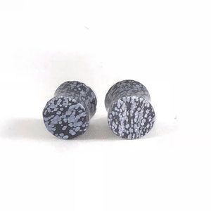 Pair ORGANIC Stone Black & Grey Saddle Plugs 9/16”